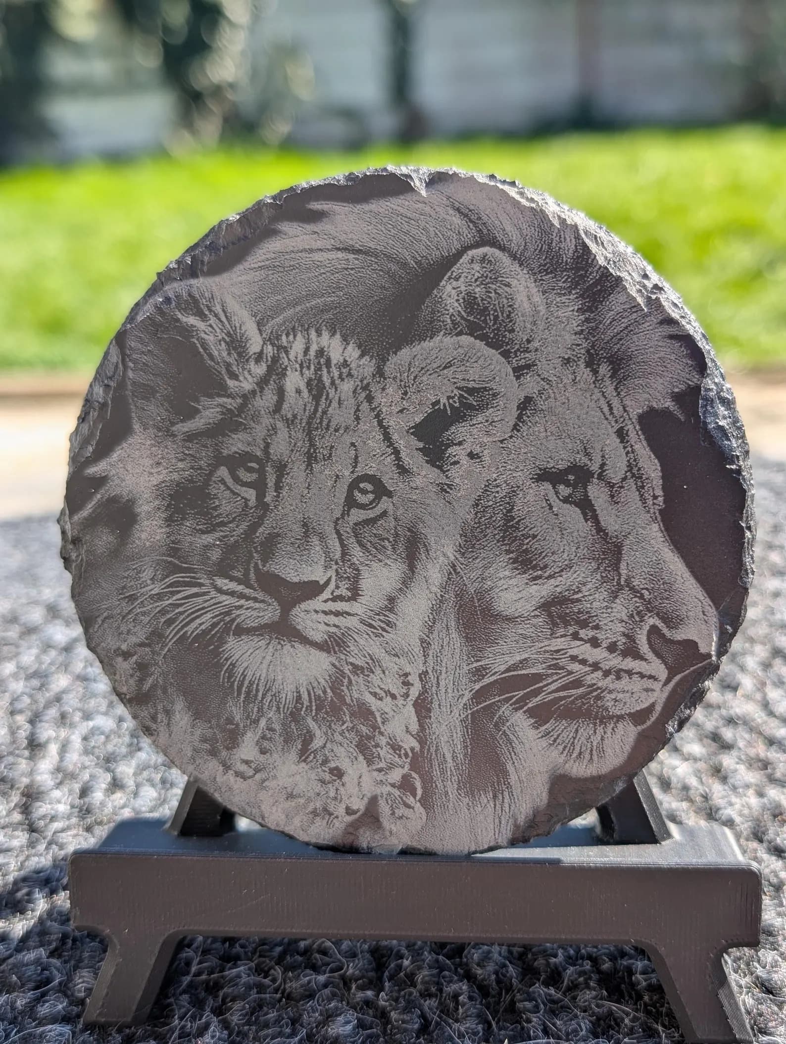 Laser-engraved lion coaster